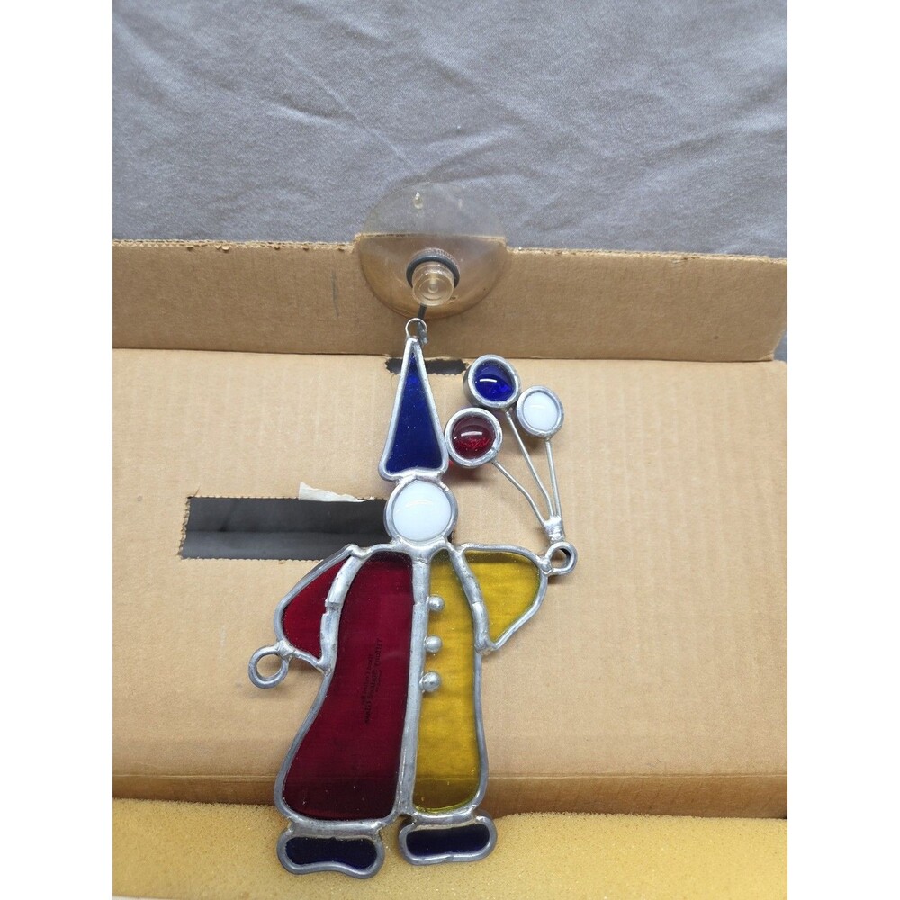 Vintage Tiffany Stained Glass Collectors Society Suncatchers Clown with Balloons